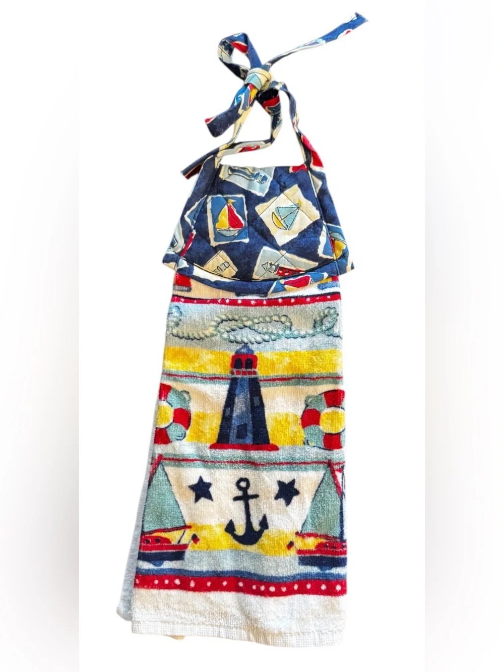 NWOT Cecil Saydah vintage hanging kitchen towel nautical quilted tie on